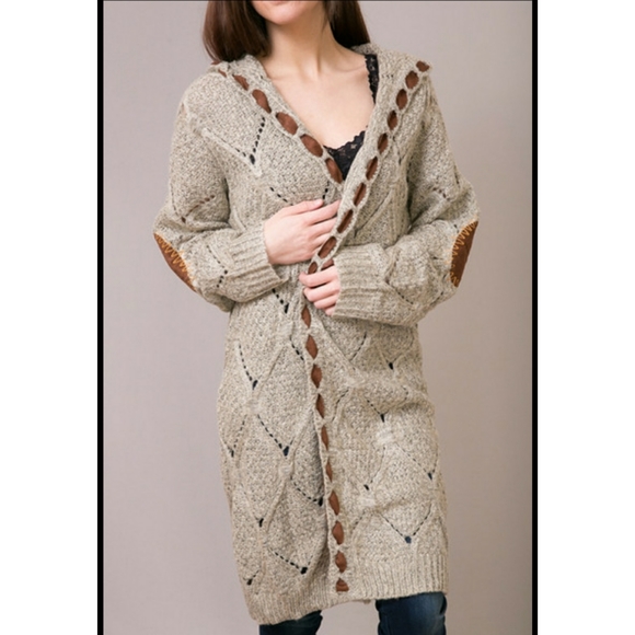 Pol Cable Knit Hooded Cardigan Elbow 